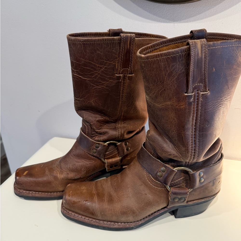 Frye Distressed Brown Leather Western Boots